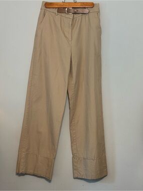 LOFT High-Rise Wide-Leg Belted Pants in Khaki Sz 0